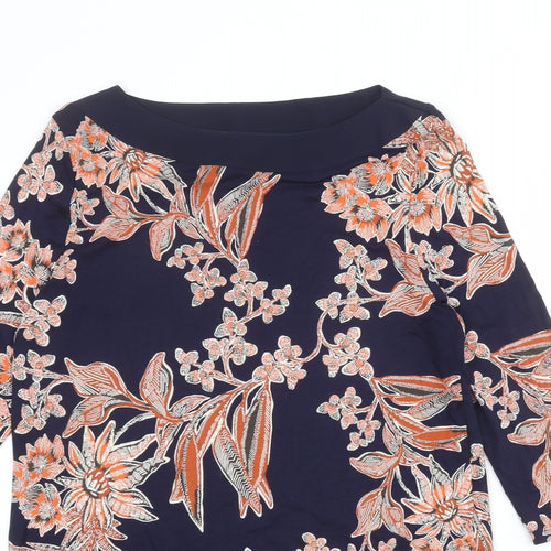 Marks and Spencer Womens Blue Floral Viscose Basic Blouse Size 12 Off the Shoulder