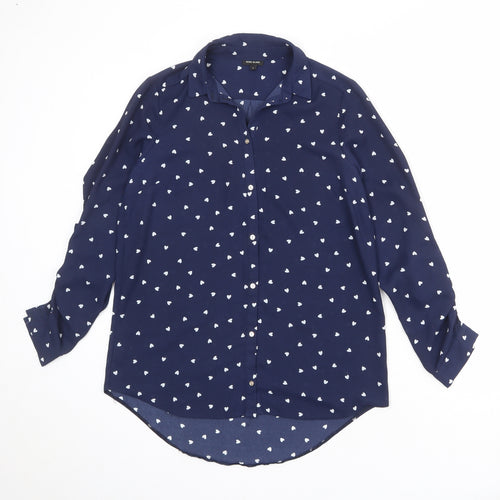 River Island Womens Blue Geometric Polyester Basic Button-Up Size 8 Collared - Heart Print