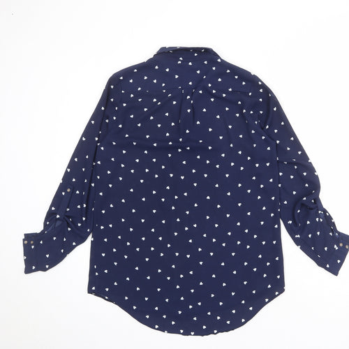 River Island Womens Blue Geometric Polyester Basic Button-Up Size 8 Collared - Heart Print
