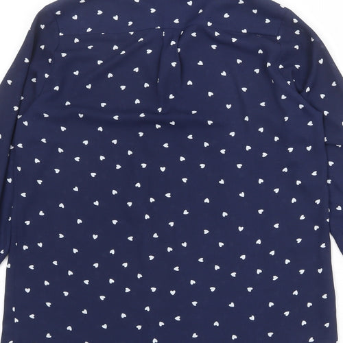 River Island Womens Blue Geometric Polyester Basic Button-Up Size 8 Collared - Heart Print