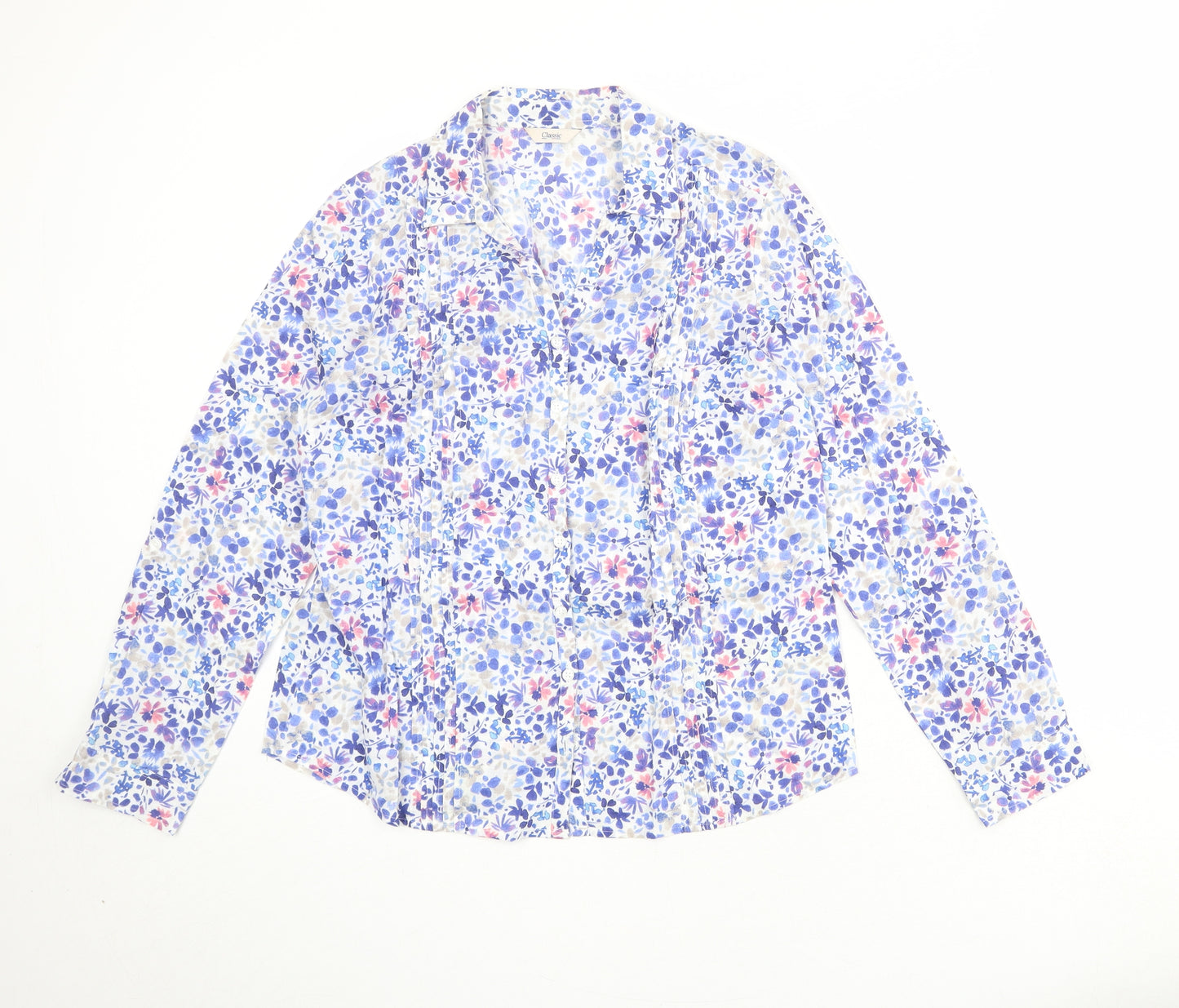 Classic Womens Multicoloured Geometric 100% Cotton Basic Button-Up Size 10 Collared