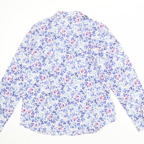 Classic Womens Multicoloured Geometric 100% Cotton Basic Button-Up Size 10 Collared