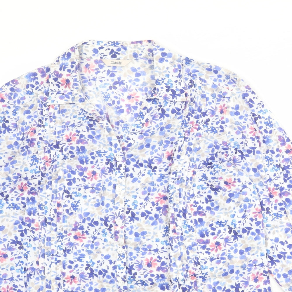 Classic Womens Multicoloured Geometric 100% Cotton Basic Button-Up Size 10 Collared