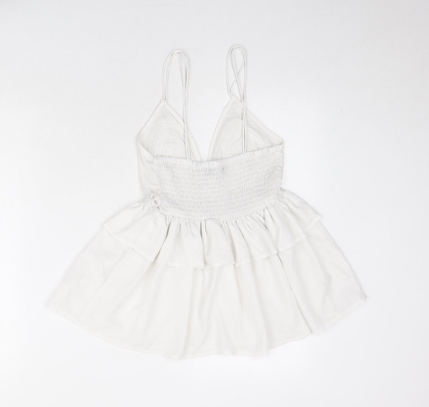 Boohoo Womens White Polyester Basic Tank Size 8 V-Neck