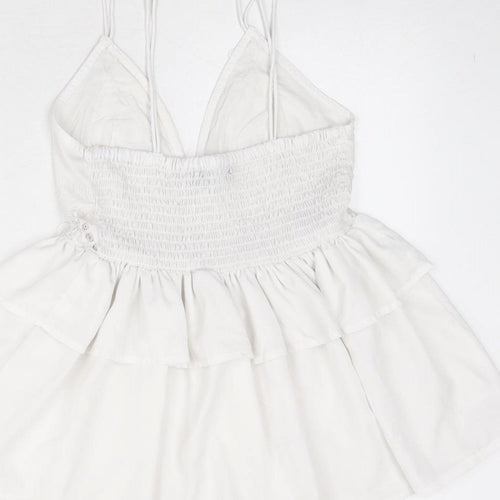 Boohoo Womens White Polyester Basic Tank Size 8 V-Neck