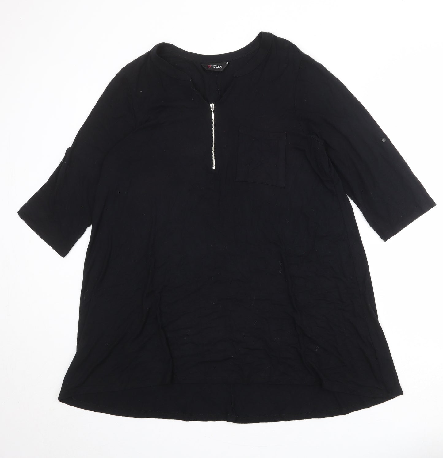 Yours Womens Black Viscose A-Line Size 20 V-Neck Zip