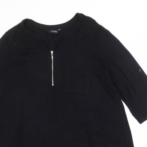 Yours Womens Black Viscose A-Line Size 20 V-Neck Zip