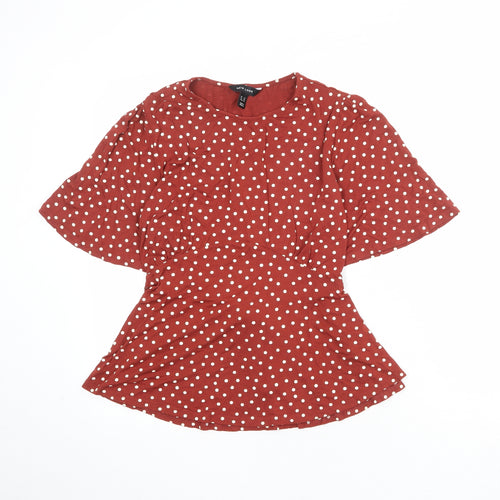New Look Womens Red Polka Dot Viscose Basic Blouse Size 14 Round Neck