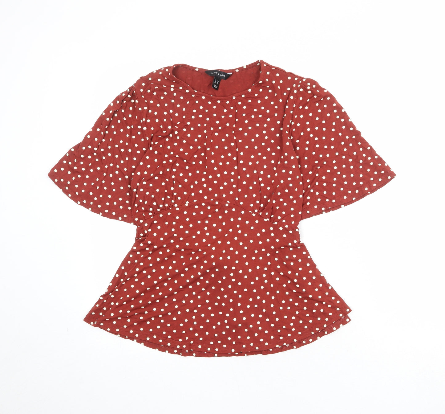 New Look Womens Red Polka Dot Viscose Basic Blouse Size 14 Round Neck