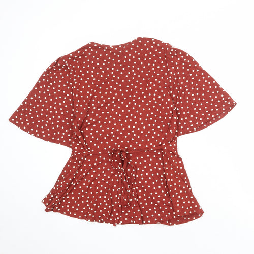 New Look Womens Red Polka Dot Viscose Basic Blouse Size 14 Round Neck