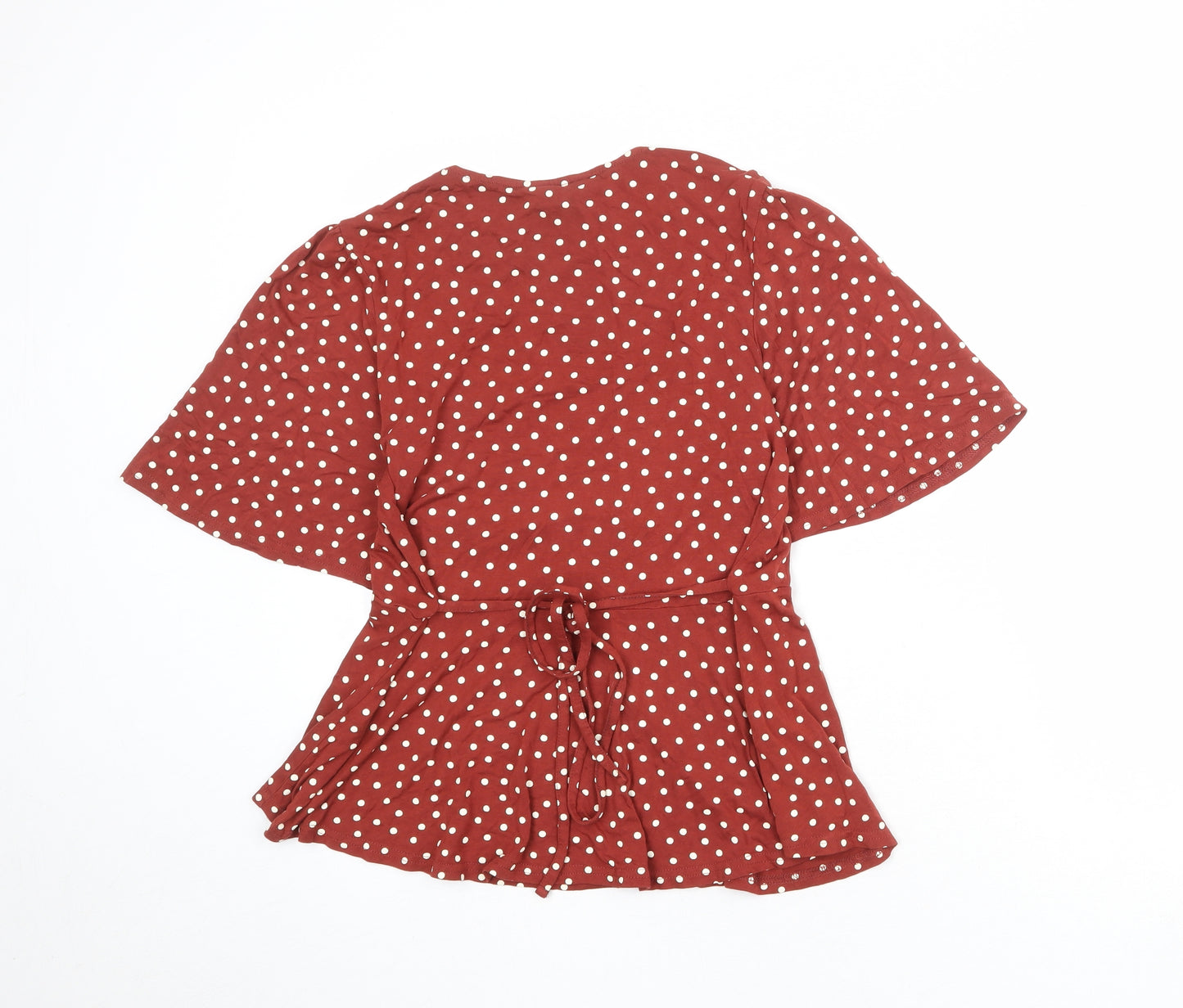 New Look Womens Red Polka Dot Viscose Basic Blouse Size 14 Round Neck