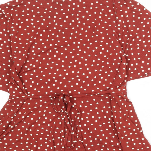 New Look Womens Red Polka Dot Viscose Basic Blouse Size 14 Round Neck