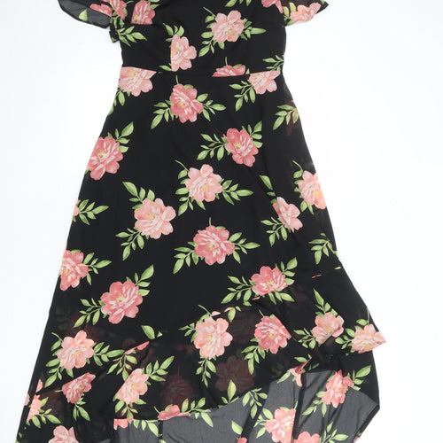Dorothy Perkins Womens Black Floral Polyester Maxi Size 6 Round Neck Zip