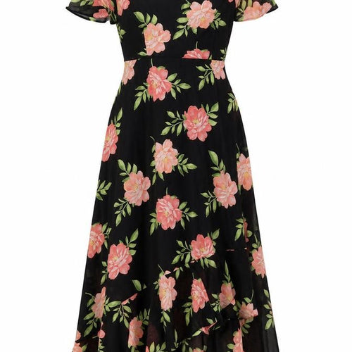 Dorothy Perkins Womens Black Floral Polyester Maxi Size 6 Round Neck Zip