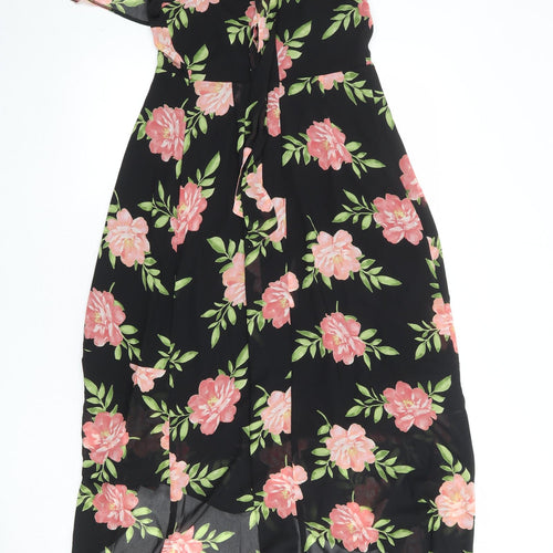 Dorothy Perkins Womens Black Floral Polyester Maxi Size 6 Round Neck Zip