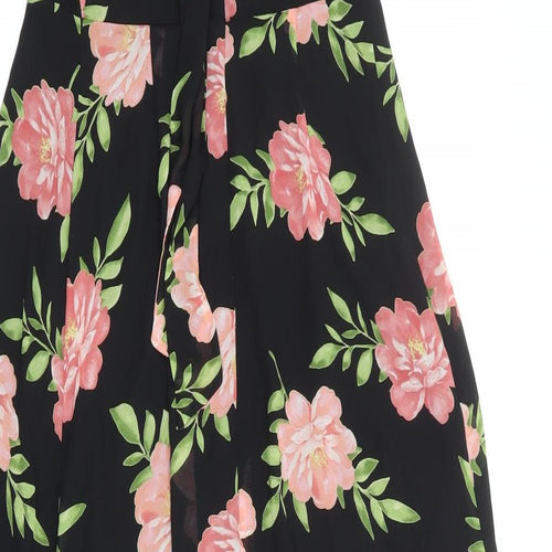 Dorothy Perkins Womens Black Floral Polyester Maxi Size 6 Round Neck Zip
