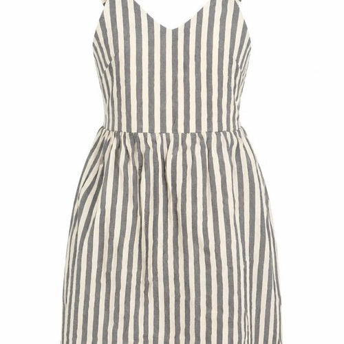 QED London Womens Beige Striped Rayon Tank Dress Size 8 V-Neck Tie