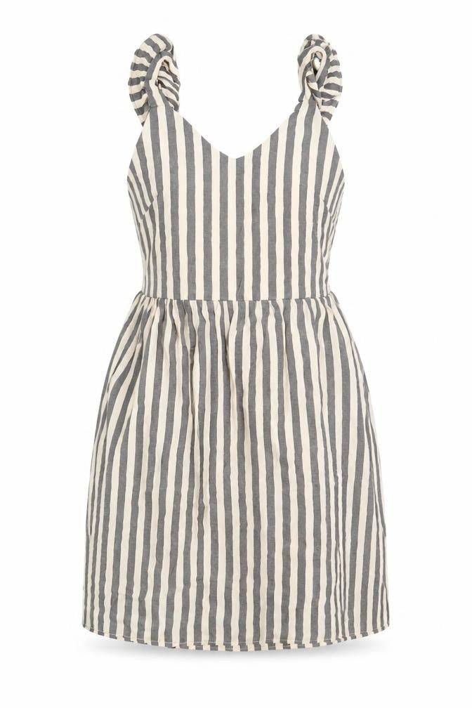 QED London Womens Beige Striped Rayon Tank Dress Size 8 V-Neck Tie