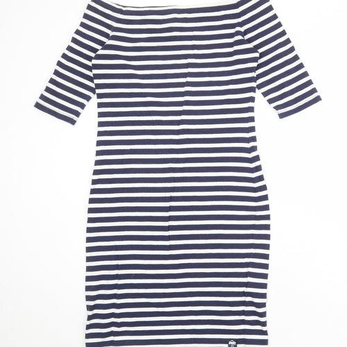 Superdry Womens Blue Striped Cotton Bodycon Size L Off the Shoulder Pullover