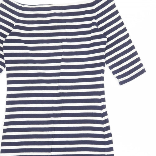 Superdry Womens Blue Striped Cotton Bodycon Size L Off the Shoulder Pullover