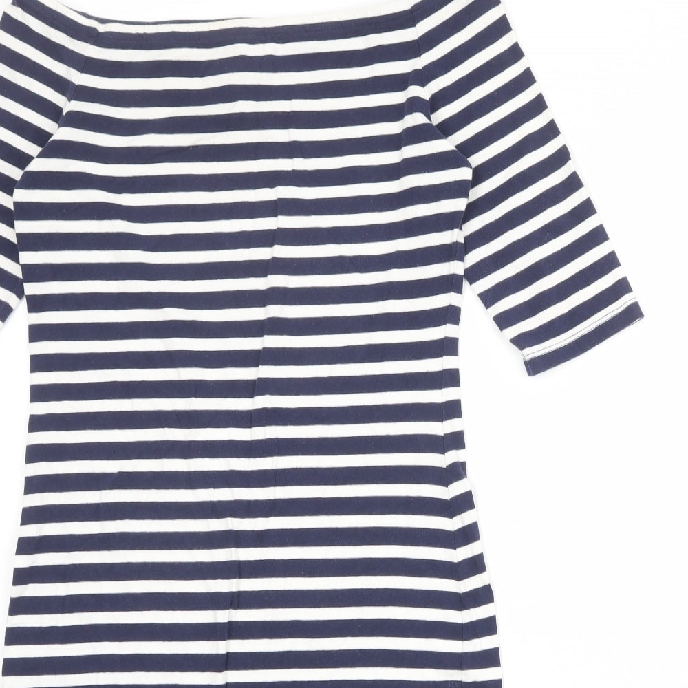 Superdry Womens Blue Striped Cotton Bodycon Size L Off the Shoulder Pullover