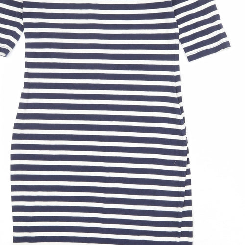 Superdry Womens Blue Striped Cotton Bodycon Size L Off the Shoulder Pullover