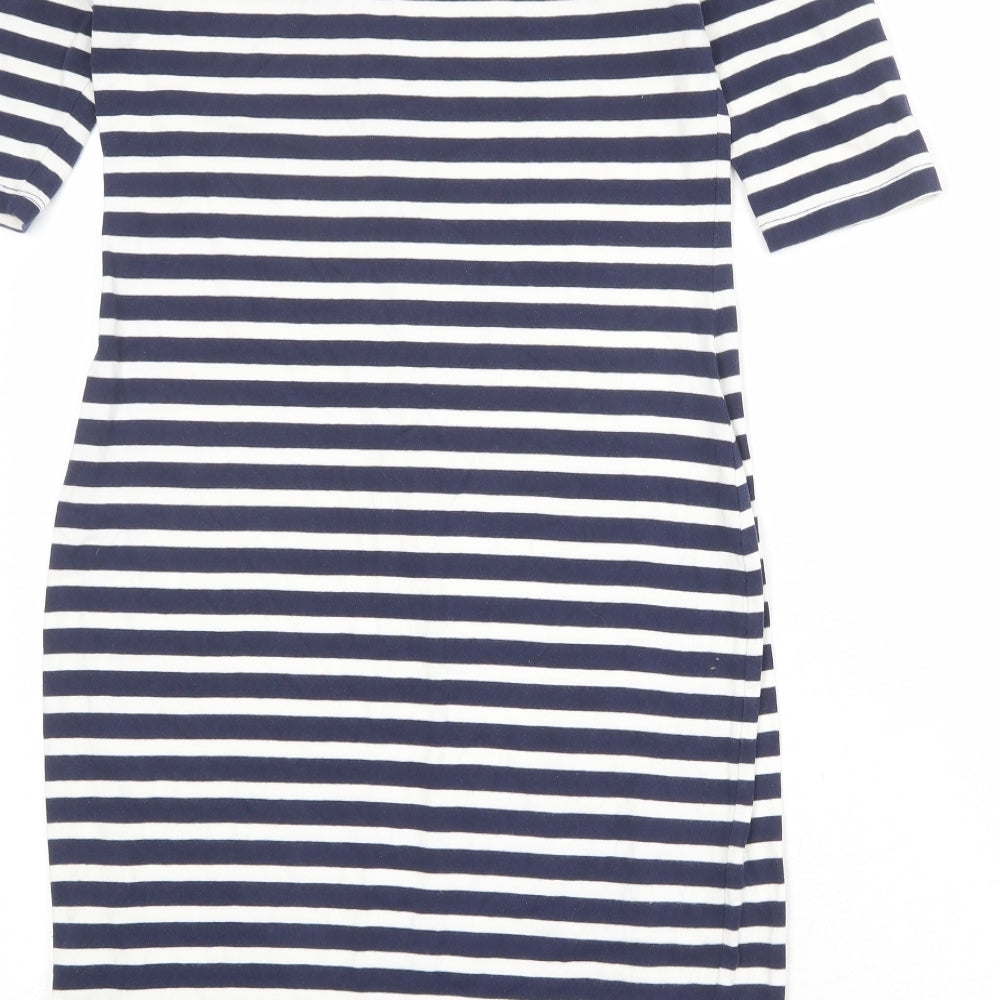 Superdry Womens Blue Striped Cotton Bodycon Size L Off the Shoulder Pullover