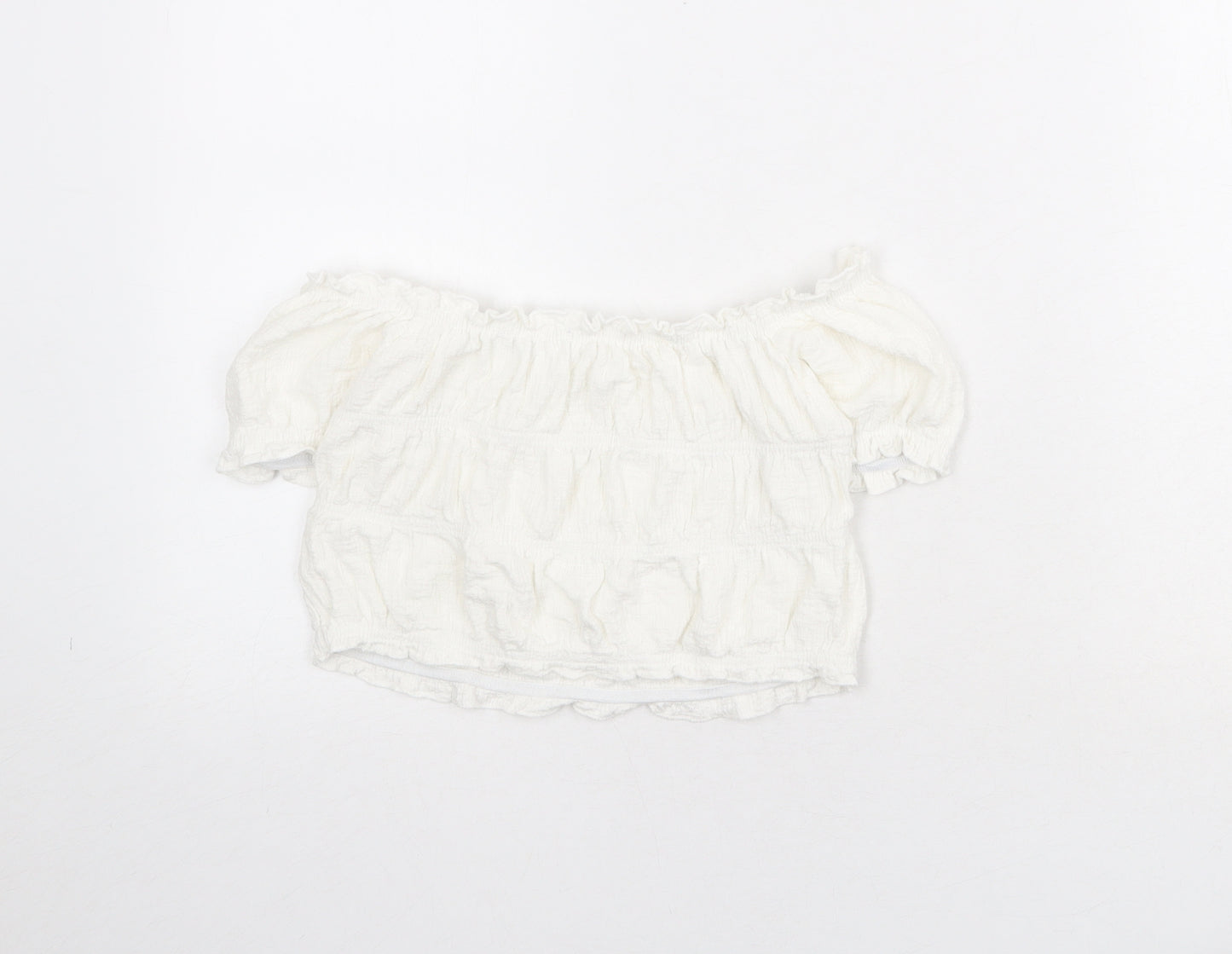 Zara Girls White Polyester Cropped Blouse Size 9-10 Years Off the Shoulder Pullover