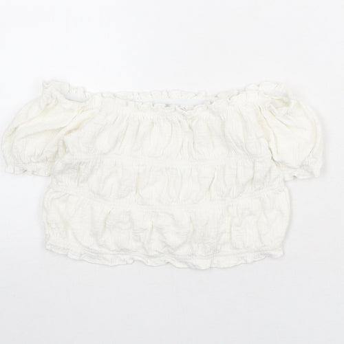 Zara Girls White Polyester Cropped Blouse Size 9-10 Years Off the Shoulder Pullover