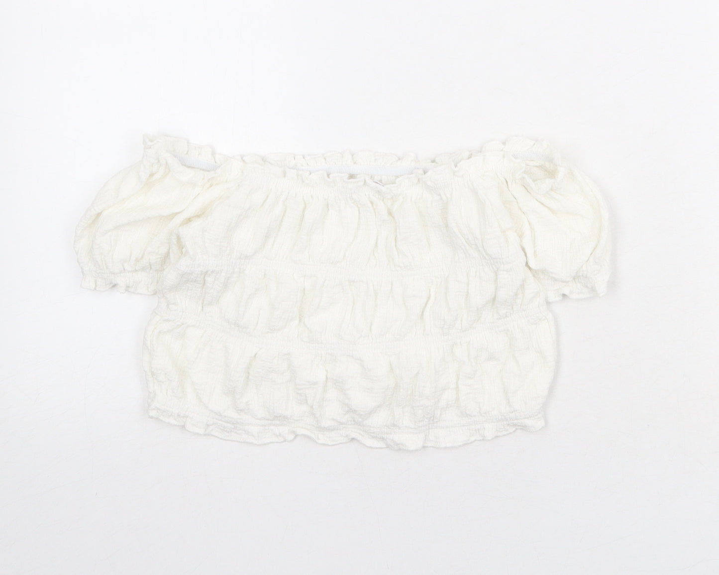 Zara Girls White Polyester Cropped Blouse Size 9-10 Years Off the Shoulder Pullover