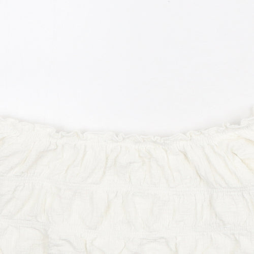 Zara Girls White Polyester Cropped Blouse Size 9-10 Years Off the Shoulder Pullover