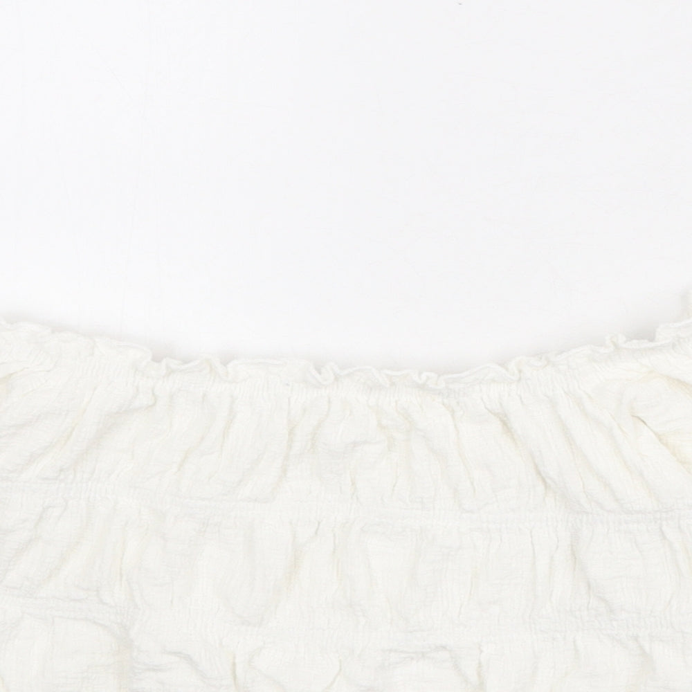 Zara Girls White Polyester Cropped Blouse Size 9-10 Years Off the Shoulder Pullover