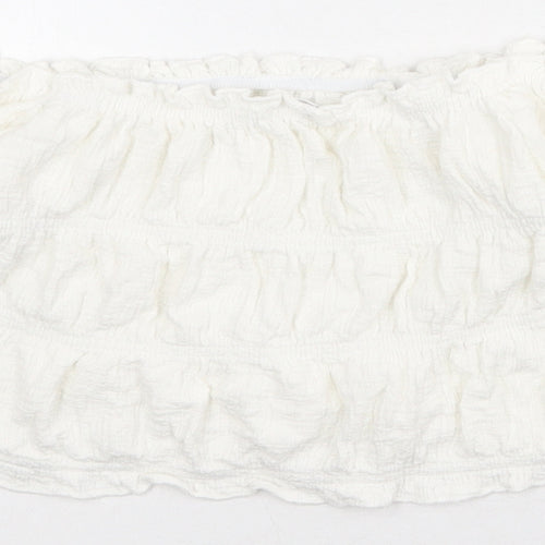 Zara Girls White Polyester Cropped Blouse Size 9-10 Years Off the Shoulder Pullover