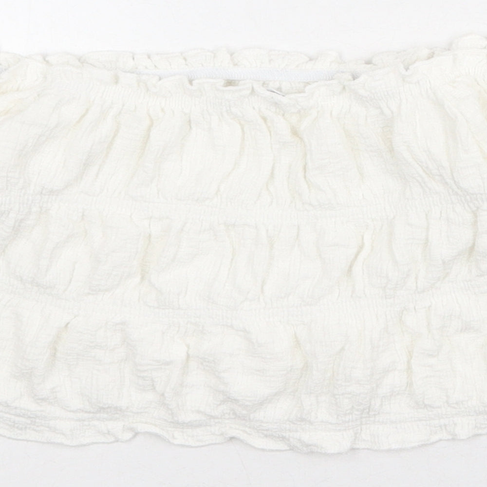 Zara Girls White Polyester Cropped Blouse Size 9-10 Years Off the Shoulder Pullover