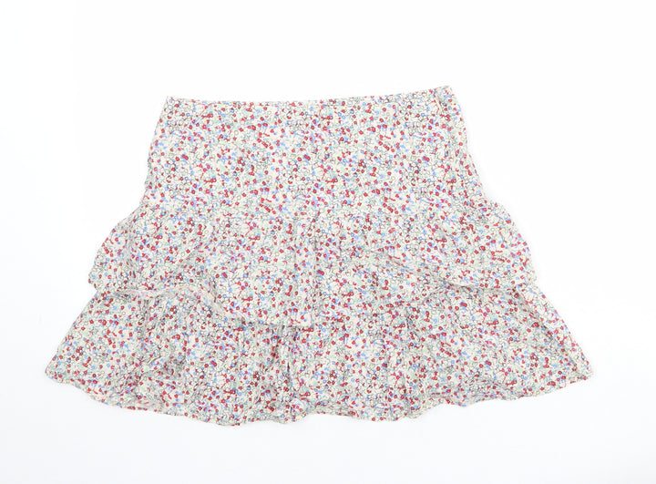 Oasis Womens Multicoloured Floral Cotton Skater Skirt Size 10 Zip