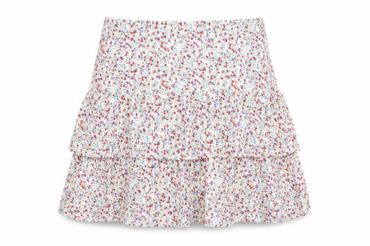 Front view of Oasis women’s multicoloured floral cotton skater skirt, size UK 10, zip
