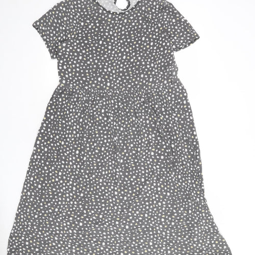 Wednesday's Girl Womens Grey Geometric Viscose T-Shirt Dress Size L Round Neck Button