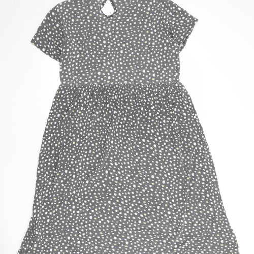 Wednesday's Girl Womens Grey Geometric Viscose T-Shirt Dress Size L Round Neck Button