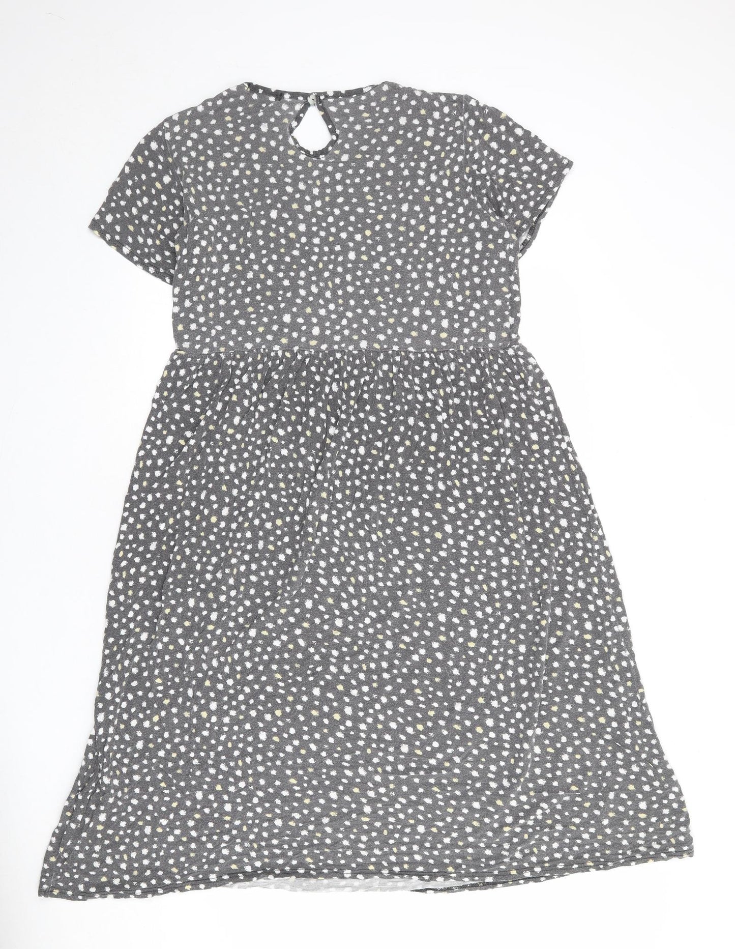 Wednesday's Girl Womens Grey Geometric Viscose T-Shirt Dress Size L Round Neck Button