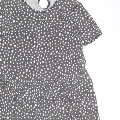 Wednesday's Girl Womens Grey Geometric Viscose T-Shirt Dress Size L Round Neck Button