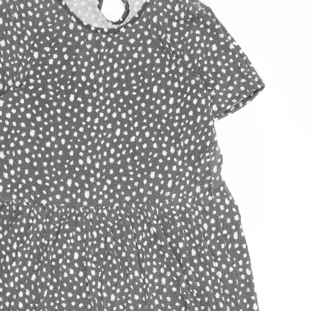 Wednesday's Girl Womens Grey Geometric Viscose T-Shirt Dress Size L Round Neck Button
