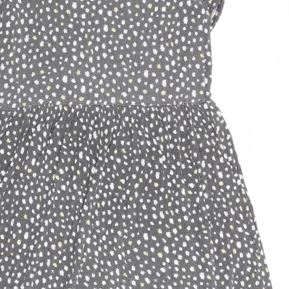 Wednesday's Girl Womens Grey Geometric Viscose T-Shirt Dress Size L Round Neck Button