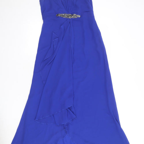 Per Una Womens Blue Polyester Ball Gown Size 10 Square Neck Zip
