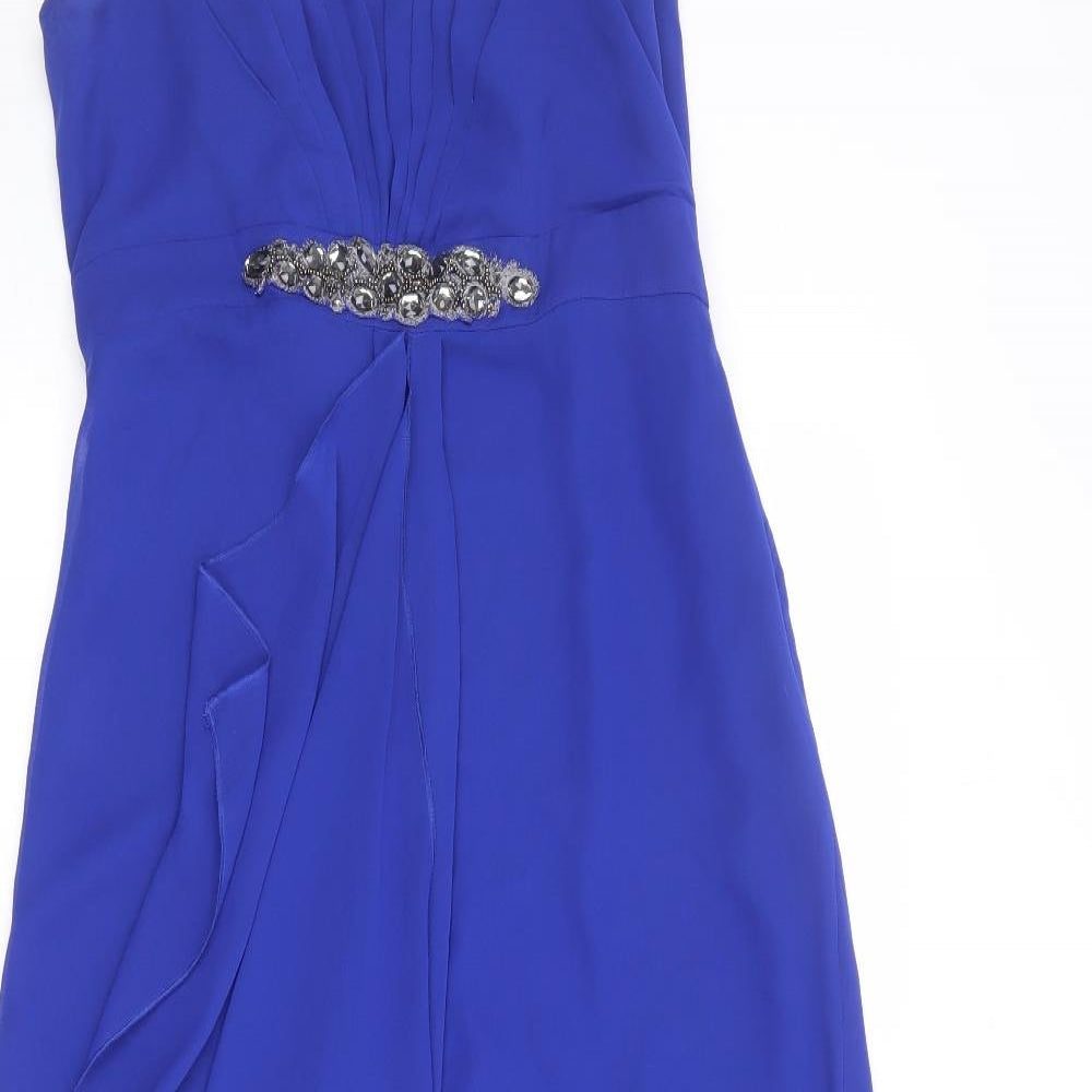 Per Una Womens Blue Polyester Ball Gown Size 10 Square Neck Zip