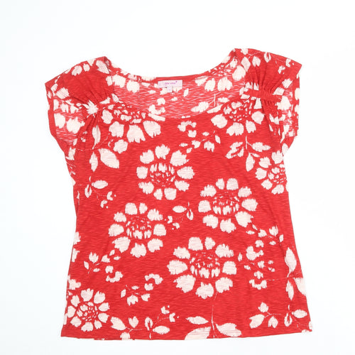 Per Una Womens Red Floral Polyester Basic T-Shirt Size 16 Round Neck