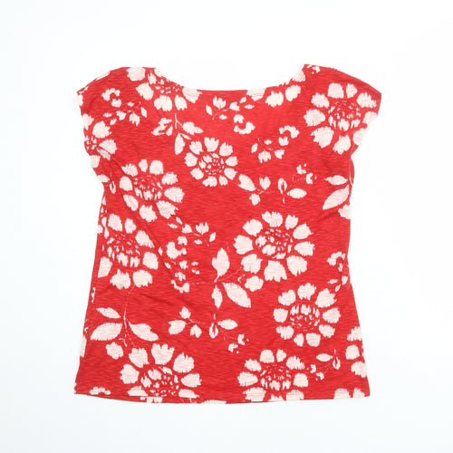 Per Una Womens Red Floral Polyester Basic T-Shirt Size 16 Round Neck
