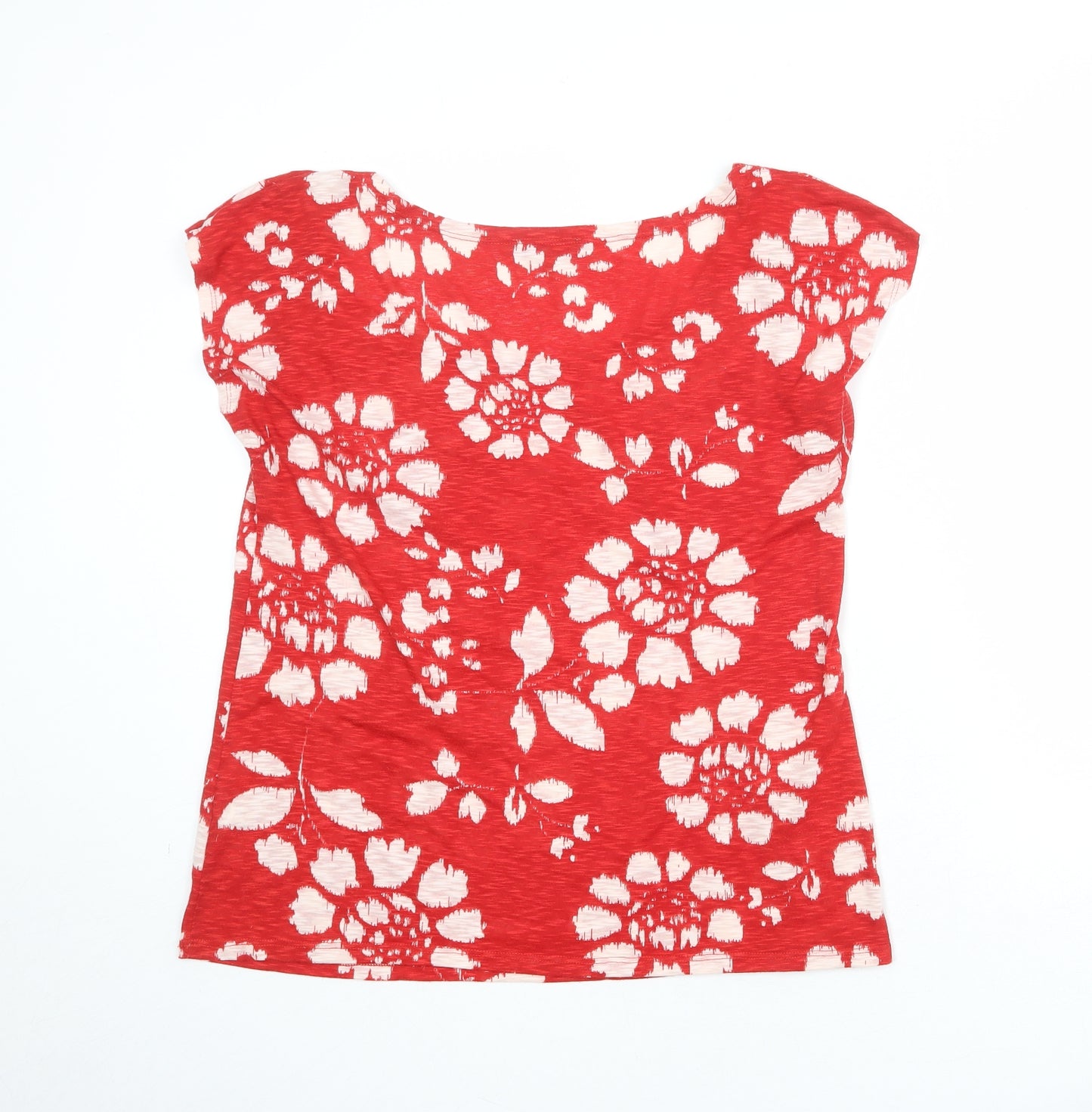 Per Una Womens Red Floral Polyester Basic T-Shirt Size 16 Round Neck