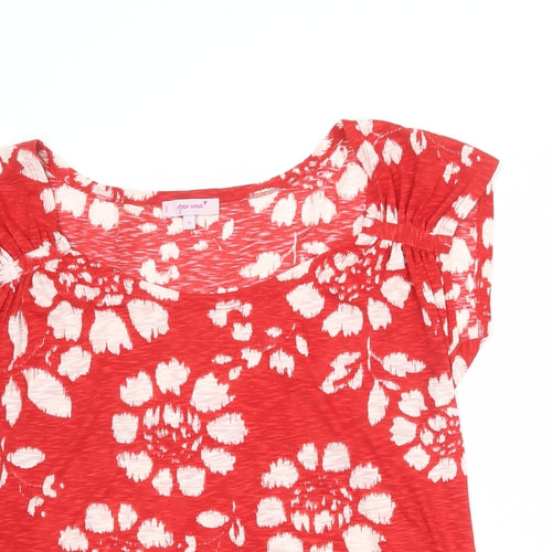 Per Una Womens Red Floral Polyester Basic T-Shirt Size 16 Round Neck