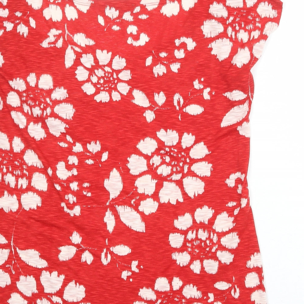 Per Una Womens Red Floral Polyester Basic T-Shirt Size 16 Round Neck