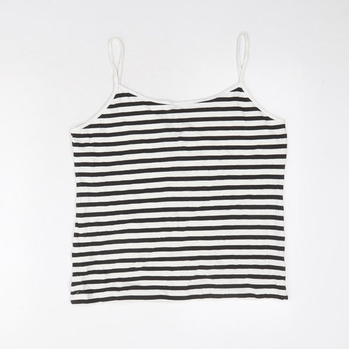 Select Womens Black Striped Cotton Basic Tank Size 16 Round Neck